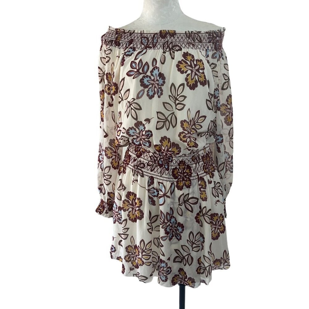 Tory Burch Womens Dress Size 10 Cream Hopewell Indie Off the Shoulder Floral